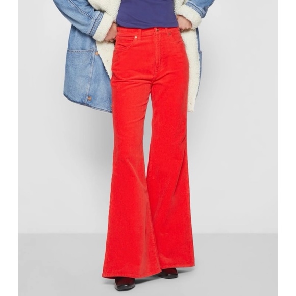 Wrangler | Wanderer High Rise Flare Red Cords Wide Bootcut Bell Bottom Jeans - Picture 2 of 16